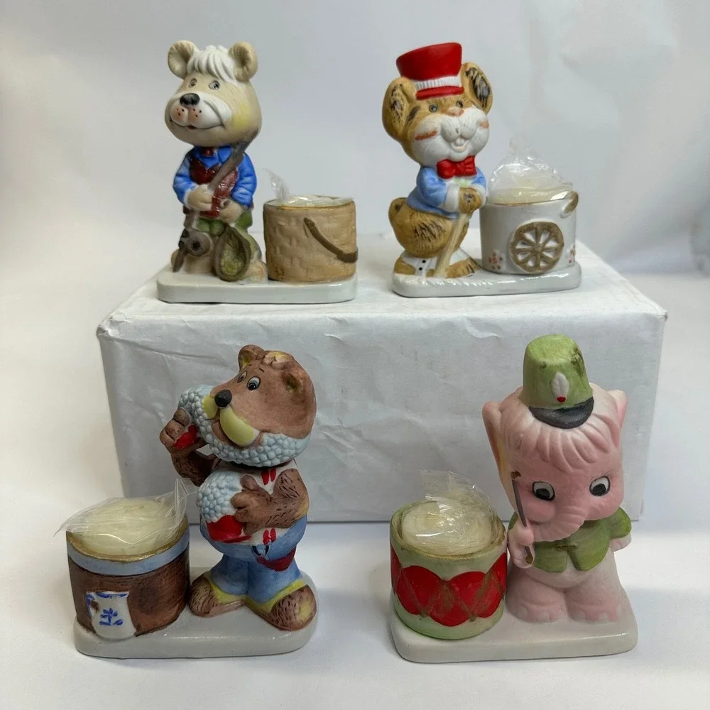 Vintage Jasco Luvkin Critters Hand Painted Bisque Porcelain Candle Fig 12pc RARE